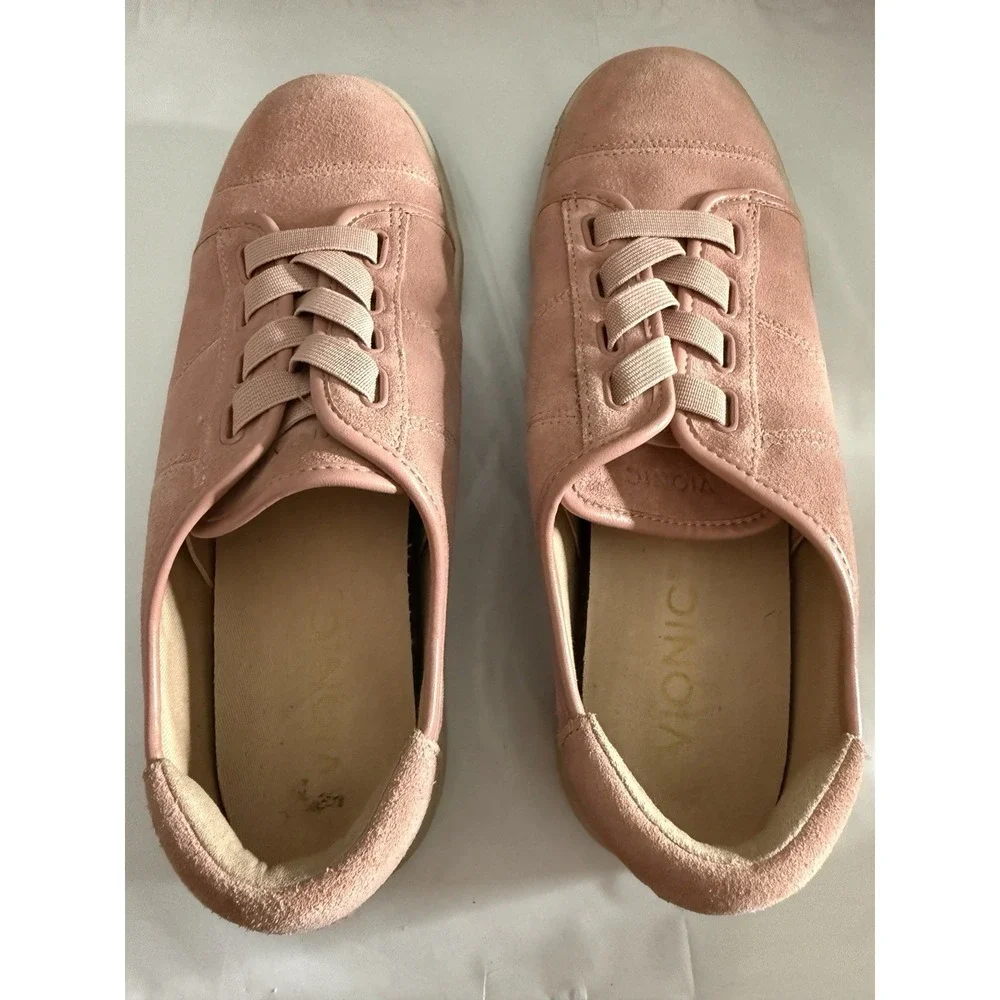 Vionic Jean Suede Pink Comfort Sneakers Women's Size 6 Elastic Lace-Up Flat